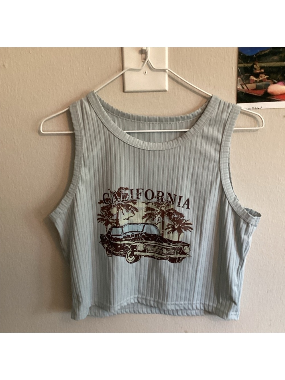 Juniors Large California Graphic Cropped Ribbed Tank Top Tote7